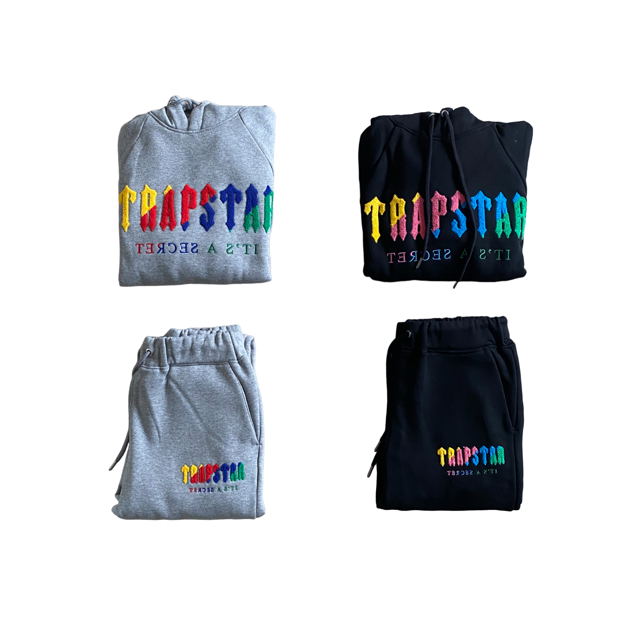 Trapstar rainbow letter tracksuit chenille decoded grey and black - CopDripStar