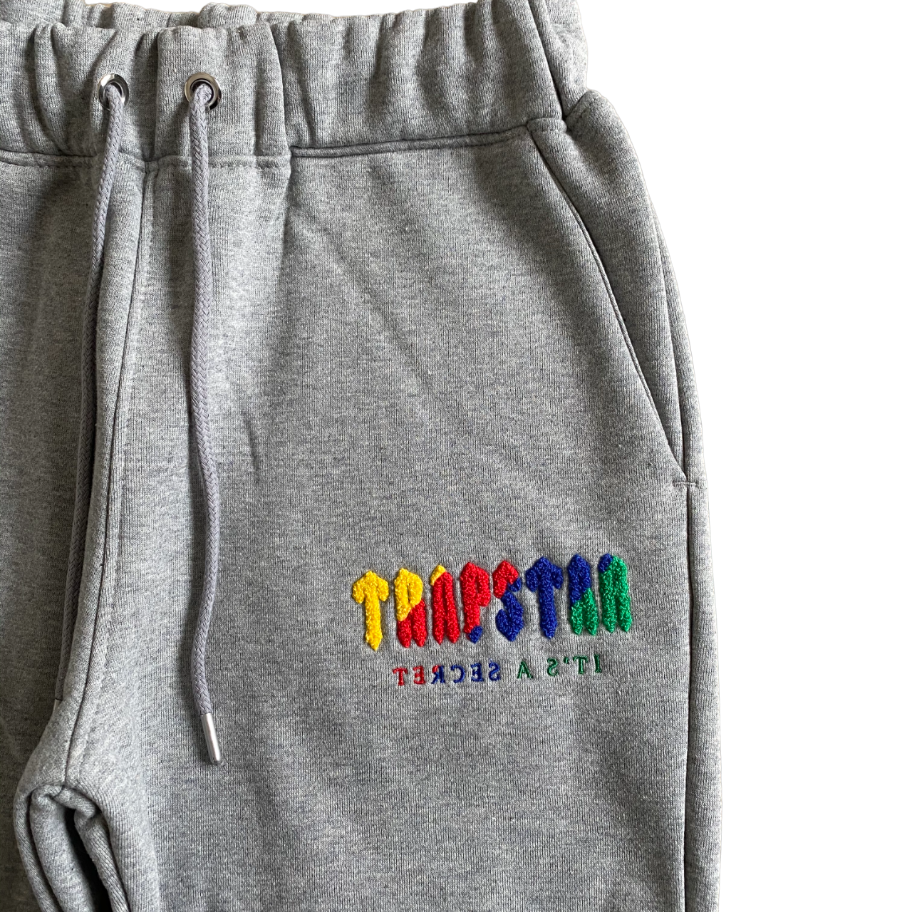 Trapstar rainbow letter tracksuit chenille decoded grey and black - CopDripStar