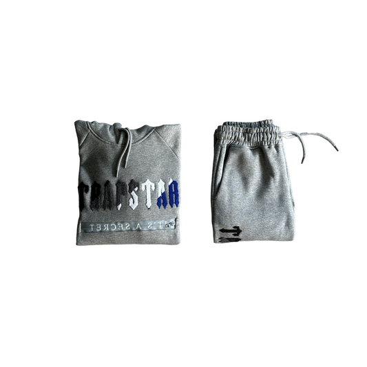 Trapstar chenille decoded 2.0 hoodie tracksuit grey and blue