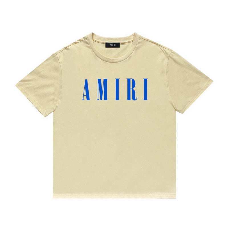 Amiri cream blue logo tee