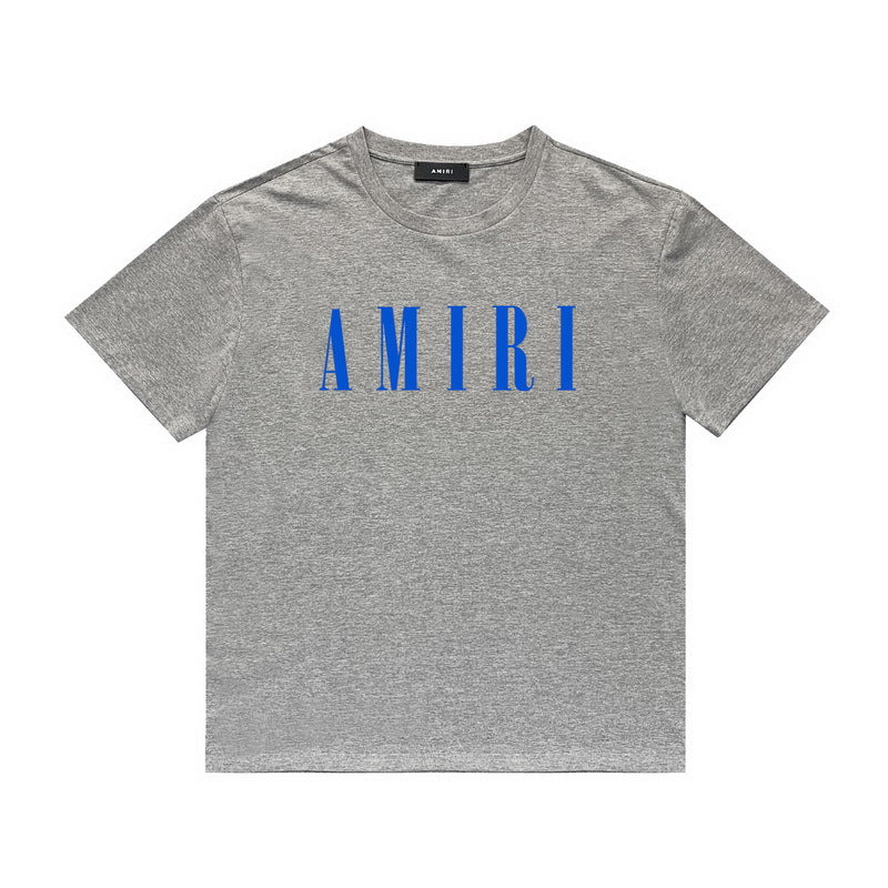 Amiri gray blue logo tee