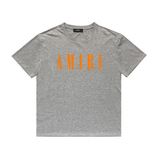 Amiri gray orange logo tee