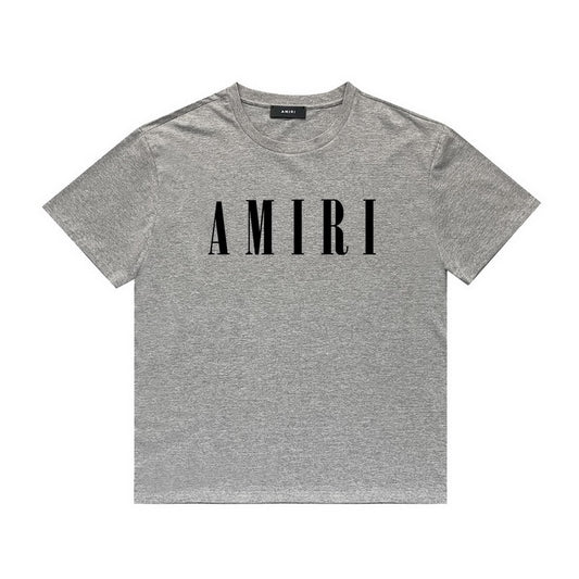 Amiri gray black logo tee