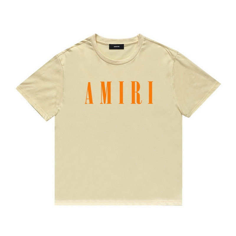 Amiri cream orange logo tee