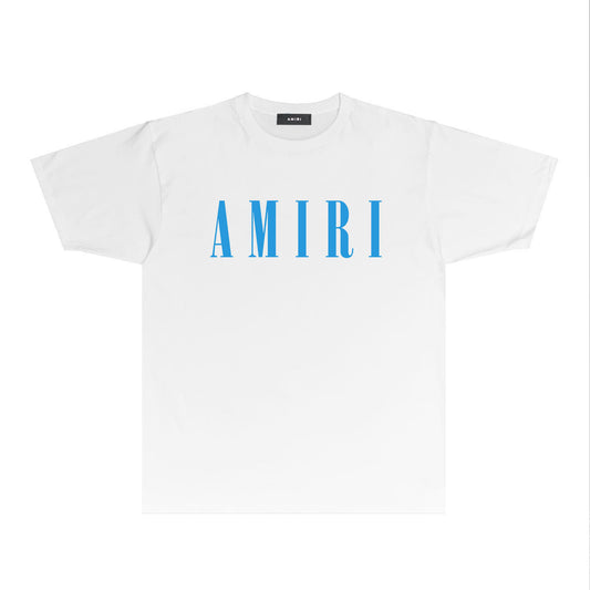 Amiri white sky blue logo tee