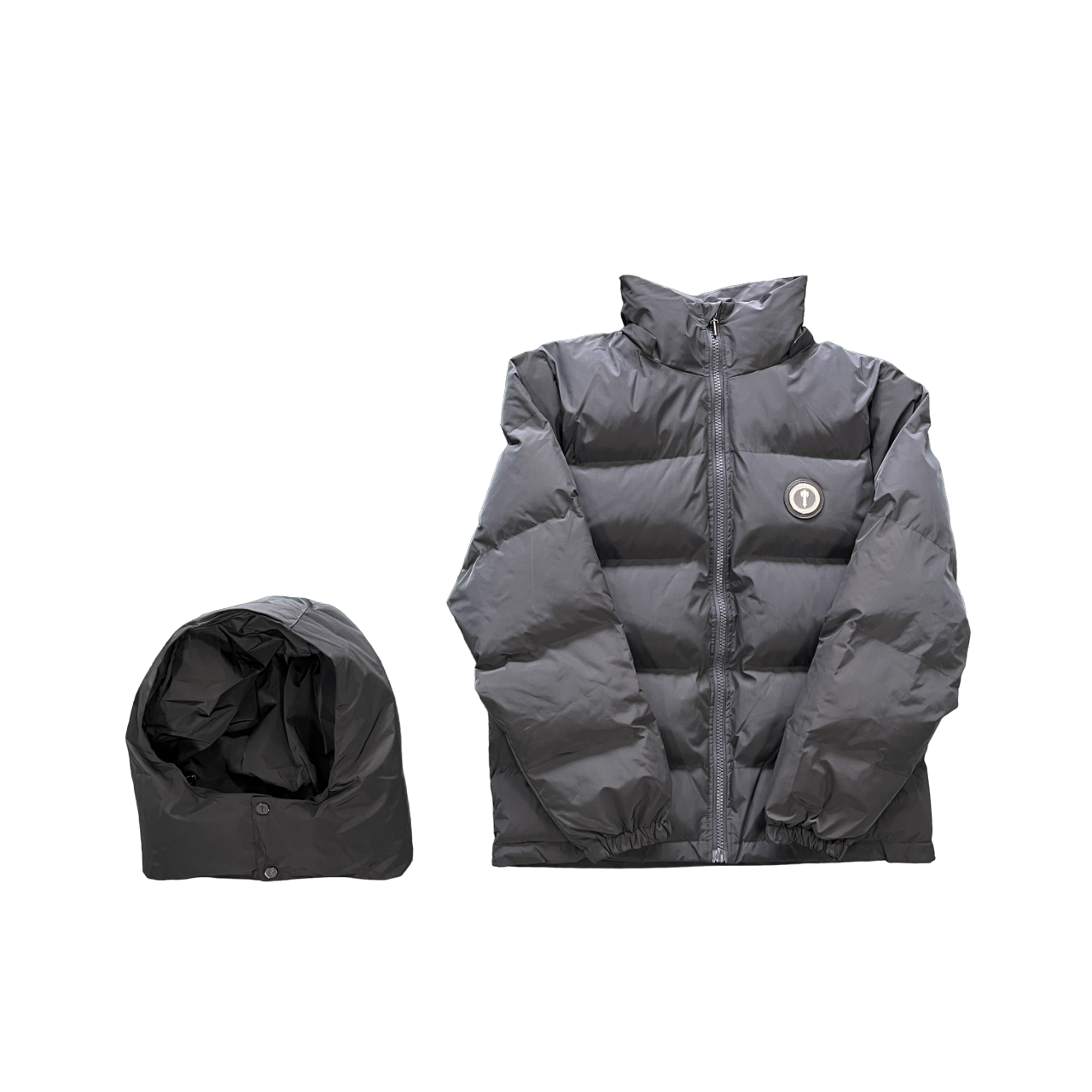 Trapstar detachable hooded puffer jacket black, ice blue and stone