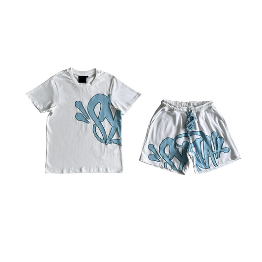 Syna white and blue short set